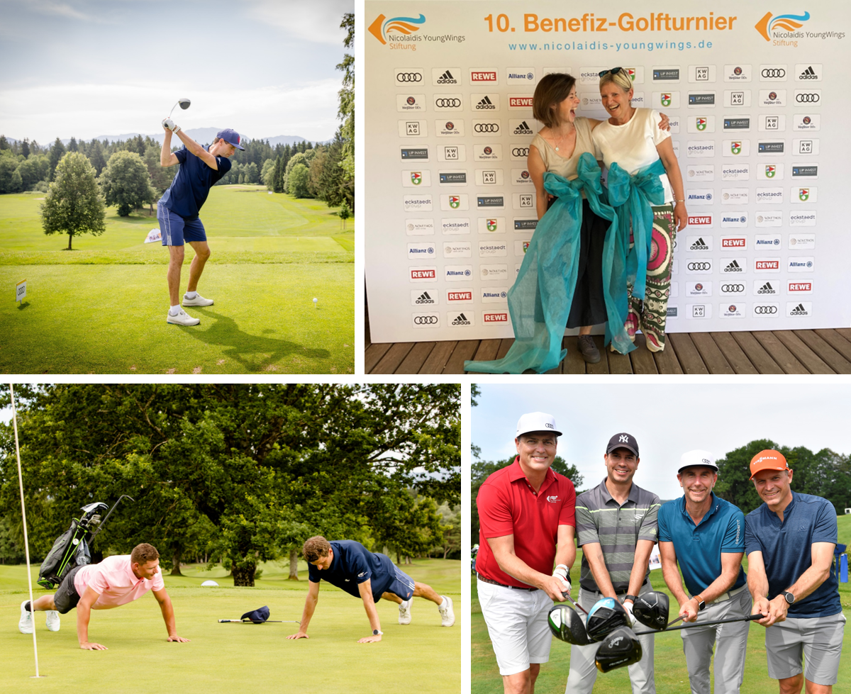 Foto Collage des Benefiz-Golftuniers 2023 der Nicolaidis YoungWings Stiftung
